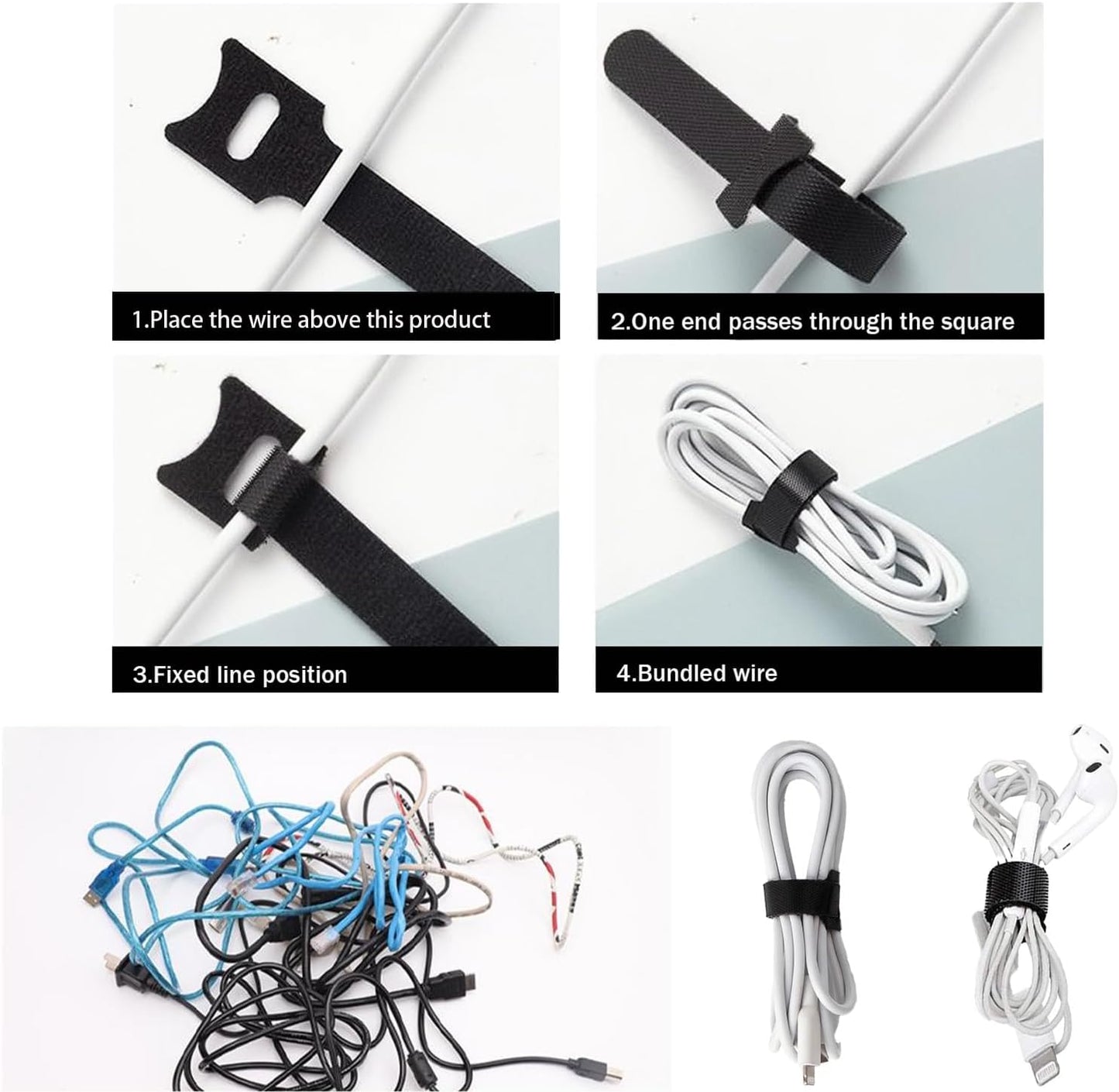 60 Pieces Cable Labels & Reusable Hook and Loop Fastening Ties Set - 30 Pieces Cord or Wire Labels & 30 Pieces Labels for Electronic Cords, Home & Office Cord Management