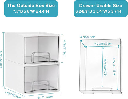 Vtopmart 4 Pack Small Clear Stackable Storage Drawers,Acrylic Bathroom Makeup Organizer,Plastic Storage Bins For Vanity, Undersink, Kitchen Cabinets, Pantry, Home Organization