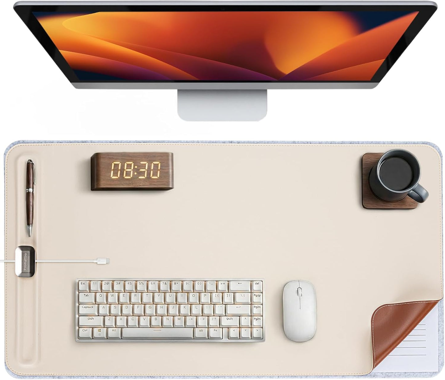 Desk Mat – Double-Sided Vegan Leather & Felt | Built-In Magnetic Cable Organizer & File Storage | Premium Workspace Pad for Office, Gaming & Creative Professionals-（Green）