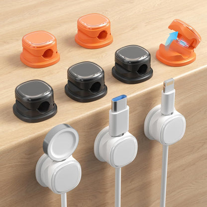 9 Pack Cord Organizer, Spring Cable Management, Adhesive Cute Cable Holder Clips, Phone Charger Wire Keeper for Desk Nightstand Car Office (9-Pack White_Orange_Blue)