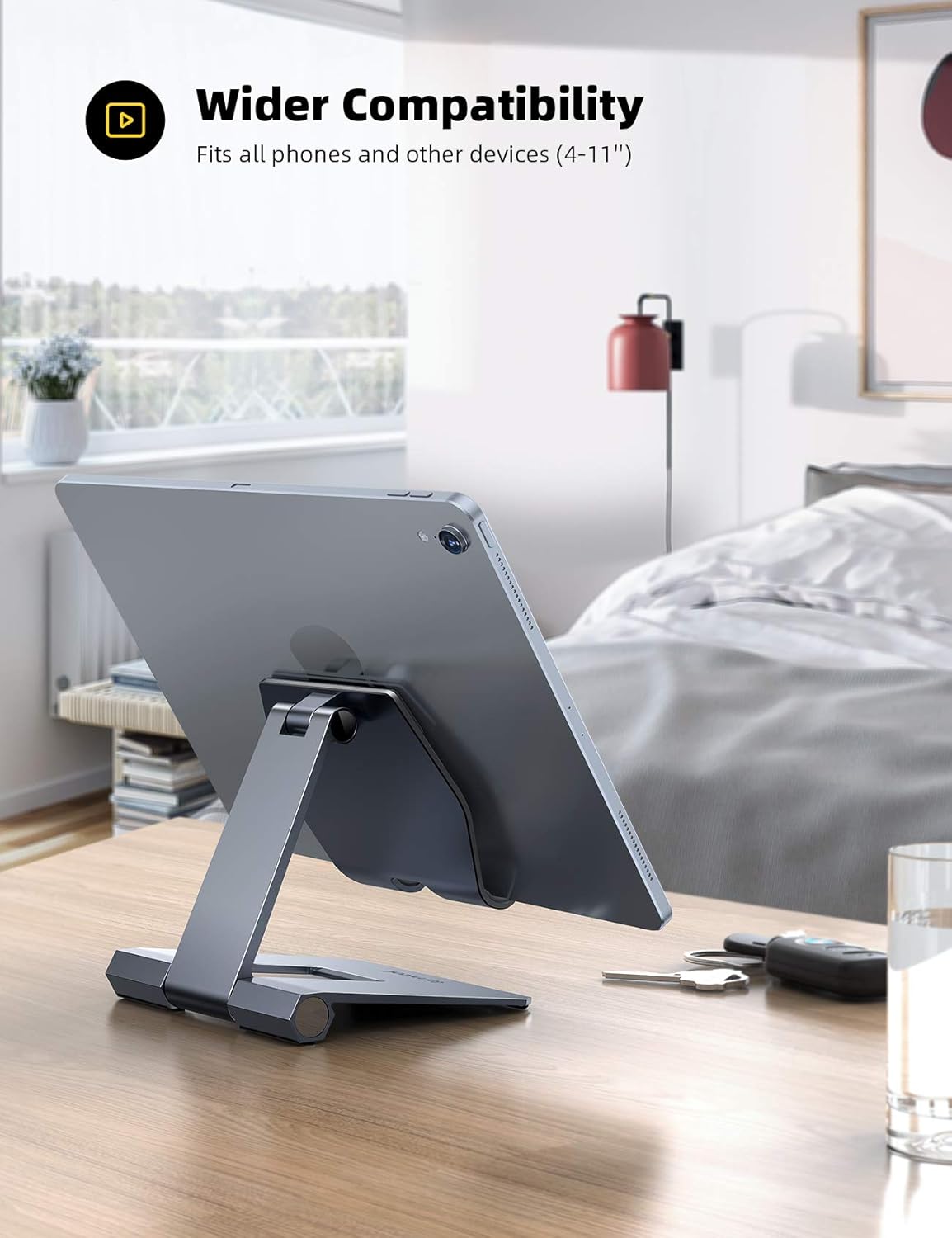 Lamicall Aluminum Metal Adjustable Cell Phone Stand Desk - Heavy Duty Metal Foldable Desktop Phone Holder, Cradle, Dock, for iPhone 16 15 14, Plus, Pro, Pro Max, 13 12 X XS,4-11'' Phone Sliver