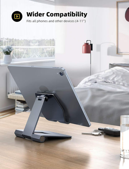 Lamicall Aluminum Metal Adjustable Cell Phone Stand Desk - Heavy Duty Metal Foldable Desktop Phone Holder, Cradle, Dock, for iPhone 16 15 14, Plus, Pro, Pro Max, 13 12 X XS,4-11'' Phone Sliver