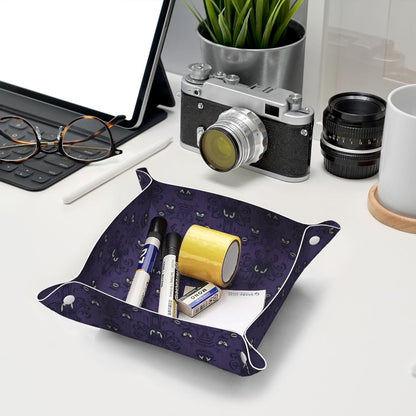 Retro Video Game Pattern Leather Vanity Tray Desktop Storage Organizer, Decorative Catchall Perfume Tray, Bathroom Valet Tray,Nightstand Caddy Holder for Keys Phone Wallet Coin Jewelry, S