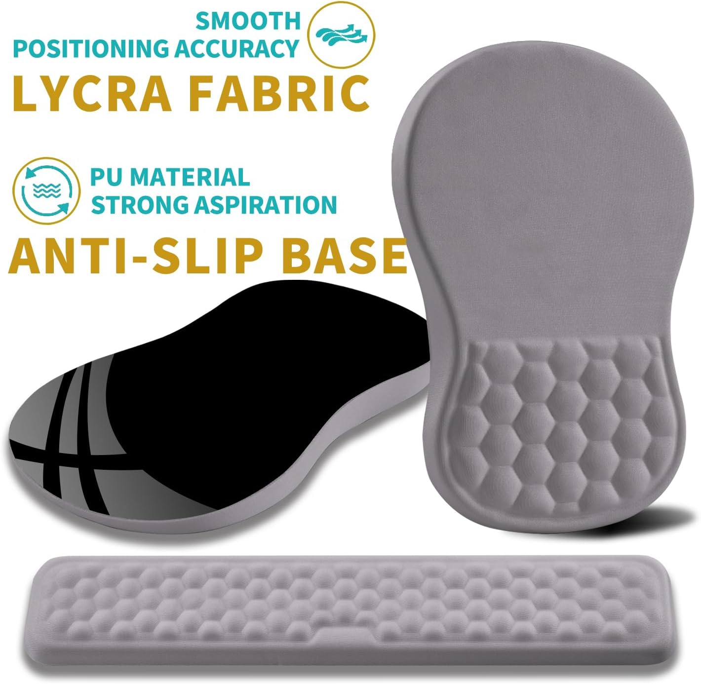 Hokafenle 2 in 1 Ergonomic Mouse Pad Wrist Support & Wrist Rest for Computer Keyboard Set, with Relieve Carpal Tunnel Pain Massage Bulge and Full Memory Gel Design (2In1 Set, Light Green)