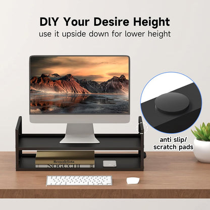 Pholiten Monitor Stand Riser, Desktop Stand, Computer Stand, Ergonomic Design, Two-Level Design, Desktop Organization, Keyboard Smartphone Storage, Printer Stand, Display Stand, 16.5 x 9.3 x 5.6