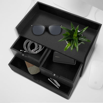Charmewooden Bamboo Desk Organizer 3 Drawer with Shelf, Countertop Organizer with Drawers Makeup Storage Drawer 3 Drawers Tabletop Storage Organization Box Home Office Workspace（White）