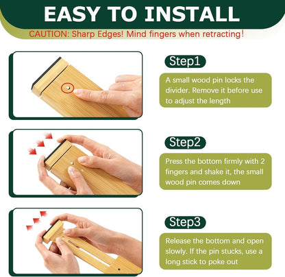 Lzerking Kitchen Drawer Dividers 6 Pack, 17-22" Adjustable Bamboo Drawer Organizers Large, Spring Loaded, Expandable Utensil Organizer, Works in Kitchen, Dresser, Closet, Bathroom, Bedroom