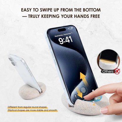 Artificial Stone Cell Phone Stand for Desk Handcraft Pebble Shape Minimalist Decor for Desk Kitchen Counter Office Easy of Use Sturdy and Stable(Beige Yellow)