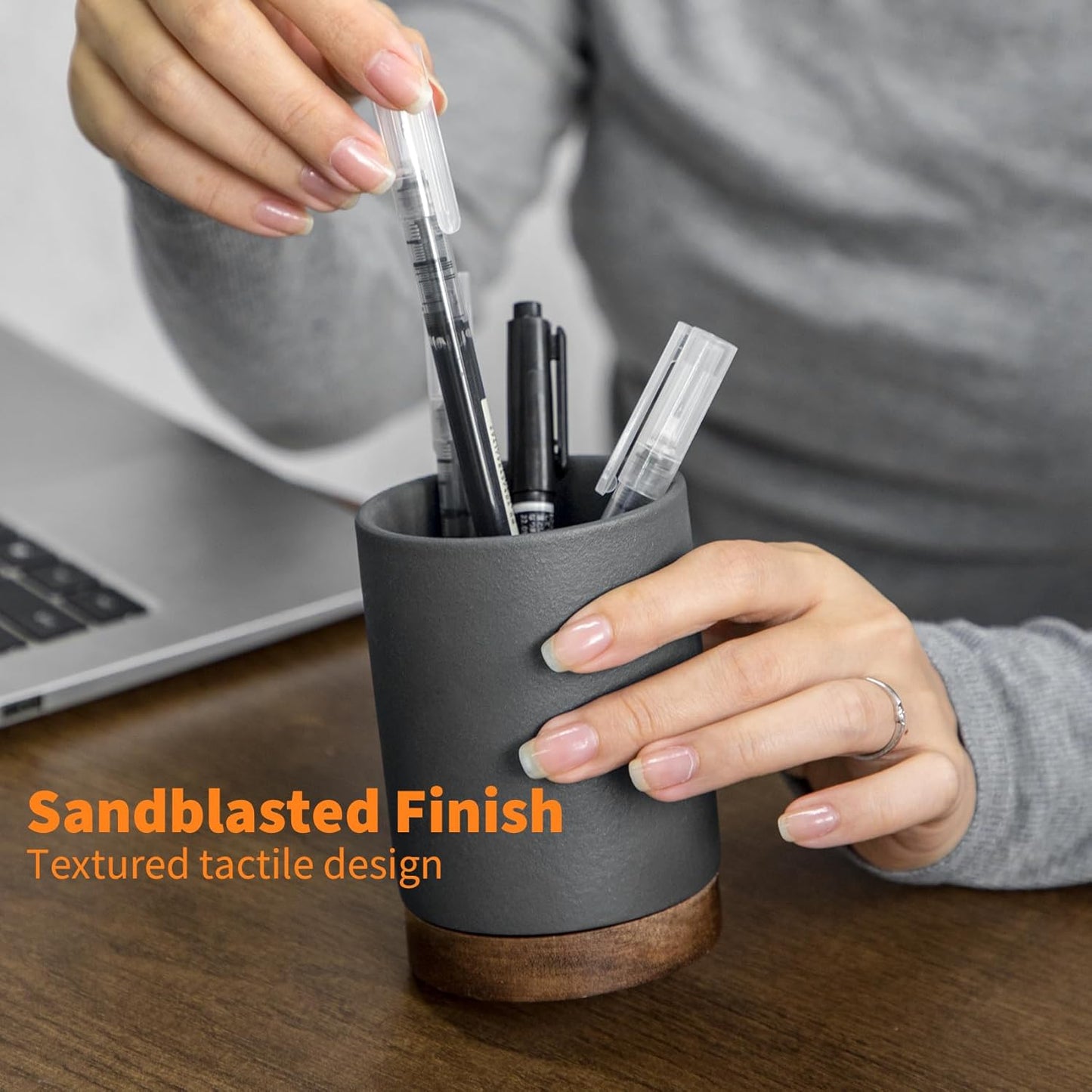 Pen Holder for Desk, Ceramic Pencil Organizer & Makeup Brush Holder, Office Decor and Desk Accessories，Perfect Office Organization,Teacher Supplies (White, Set / 1)
