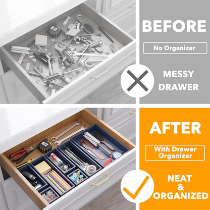 SpaceAid 7-Piece Bamboo Drawer Organizer Storage Boxes Set, Wood Tray Junk Drawer Organizers Multi-Use Divider Bins for Kitchen, Bathroom, Office Desk and Makeup Organization (7 Pack, Natural)