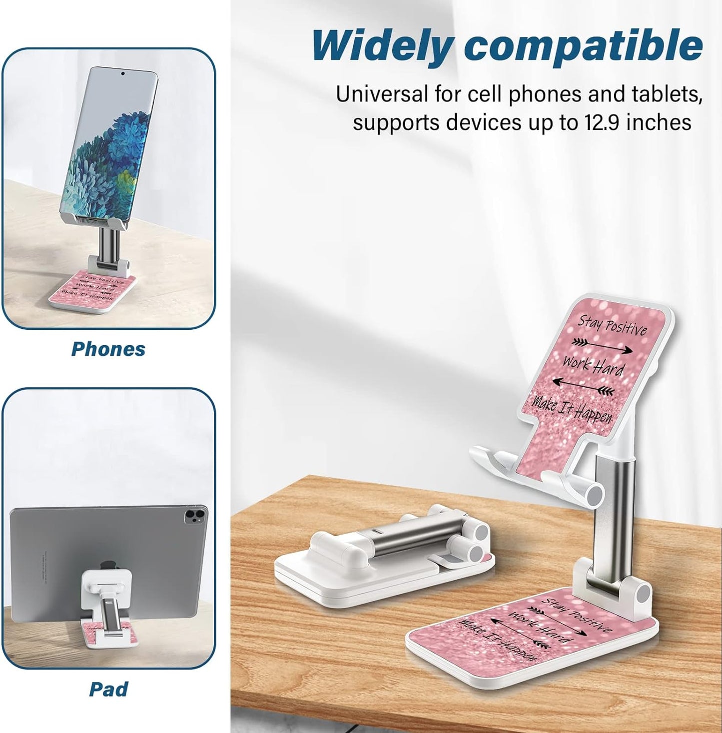 Desk Cell Phone Stand - Adjustable Angle-iPad Holder, Universal Compatible Phone Holder for Desk