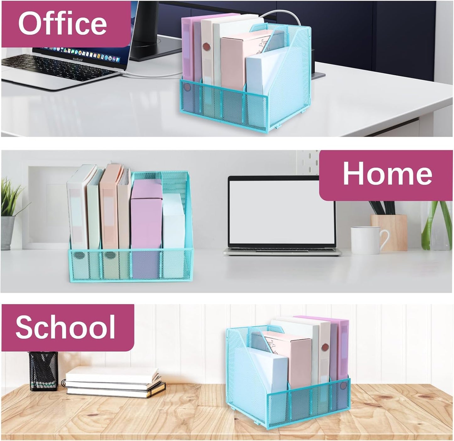 Desk Organizers, Metal Magazine File Holder with 5 Vertical Compartments Rack Binder File Organizer for Office Supplies, Home Workspace - Black