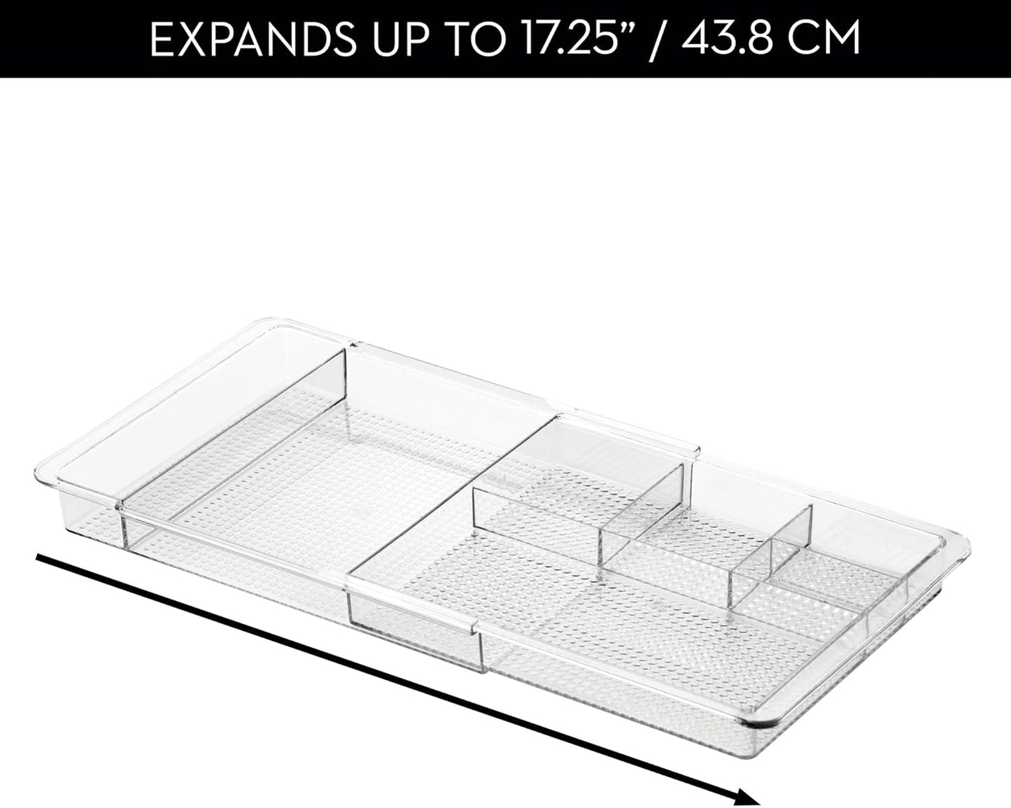 iDesign Expandable Makeup Drawer Organizer, Shallow Tray for Bathroom or Vanity Storage - Clear