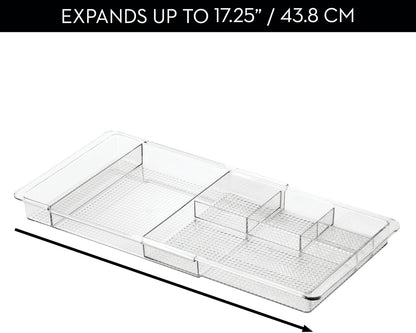 iDesign Expandable Makeup Drawer Organizer, Shallow Tray for Bathroom or Vanity Storage - Clear