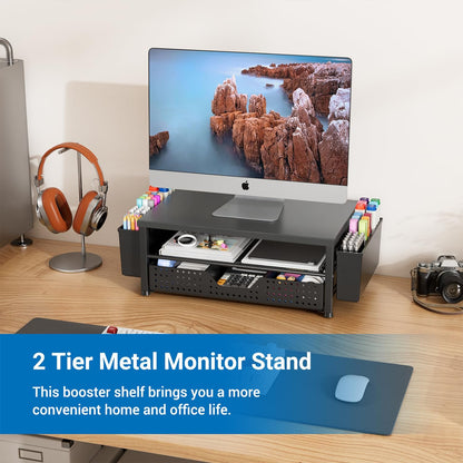 Small Laptop Stand for Desk, Monitor Stand Riser, Office Desk Accessories, Computer Desktop Stand with Drawer for Home, Office, School (Mint Green)