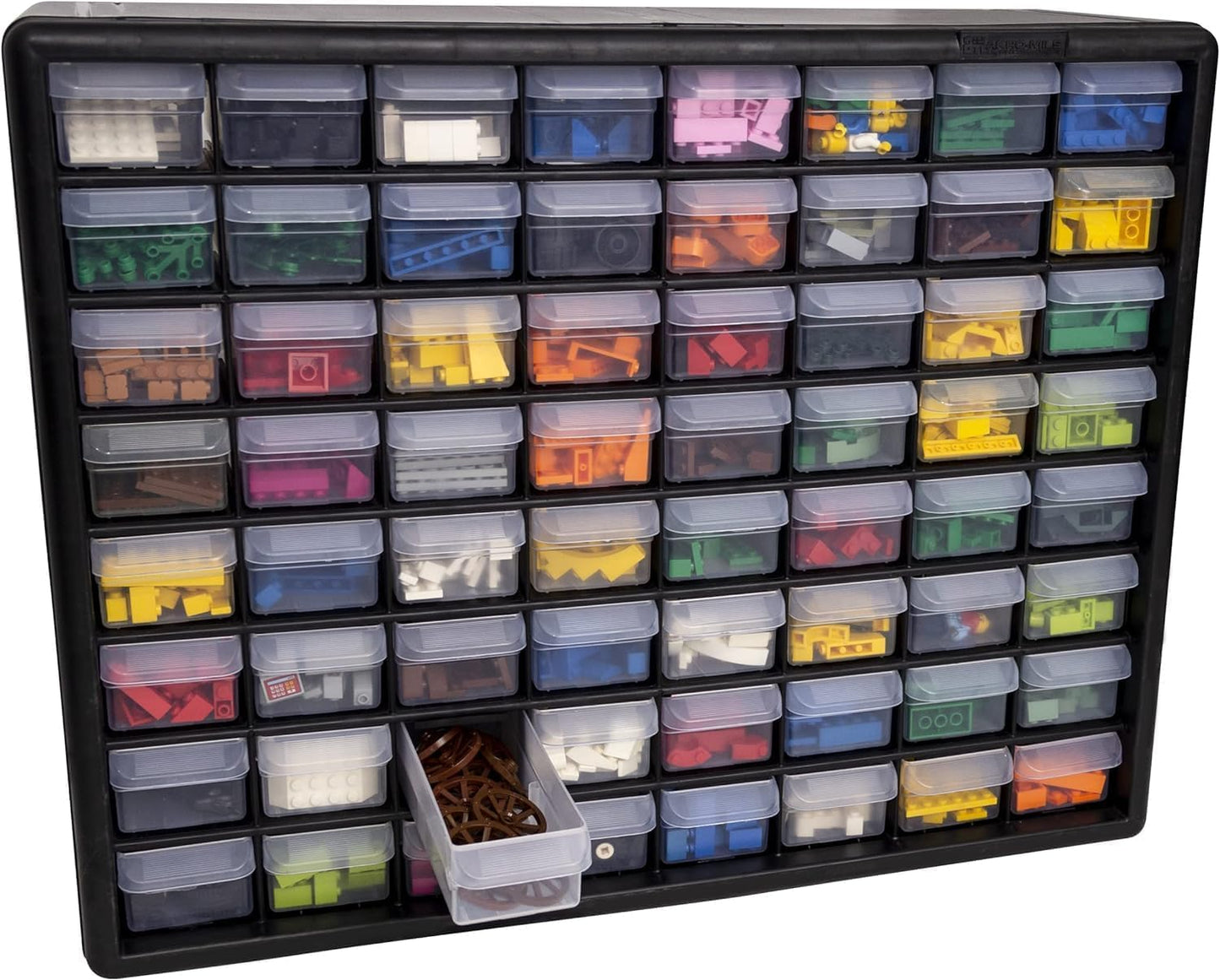 Akro-Mils 24-Drawer Plastic Drawer Storage Cabinet for Garage Organization, Bead Organizer, Building Bricks Storage, Teacher Toolbox, Makeup Organizer, 20" W x 6" D x 16" H, 10124 Black
