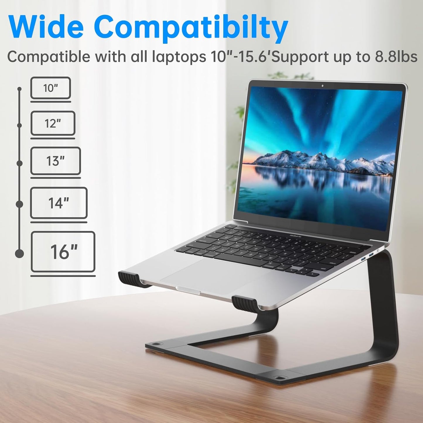 Laptop Stand for Desk Adjustable Computer Stand with 360 Rotating Base Ergonomic Laptop Riser Mount for Desk Foldable Protable Computer Desk Fits with MacBook Pro Air, Round Black