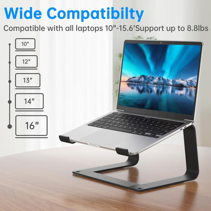 Laptop Stand for Desk Adjustable Computer Stand with 360 Rotating Base Ergonomic Laptop Riser Mount for Desk Foldable Protable Computer Desk Fits with MacBook Pro Air, Round Black