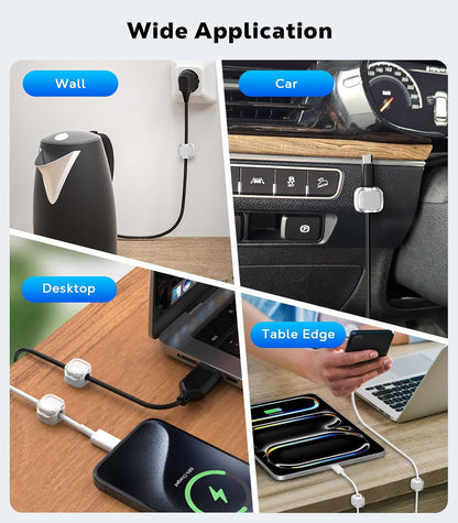 MoKo 6 Pack Magnetic Cable Clips, Under Desk Cable Management, Adhesive Magnetic Cord Holder, Magnetic Cord Organizer Wire Holder Keeper Organizer for Nightstand Desk Office Car Wall Glass, White