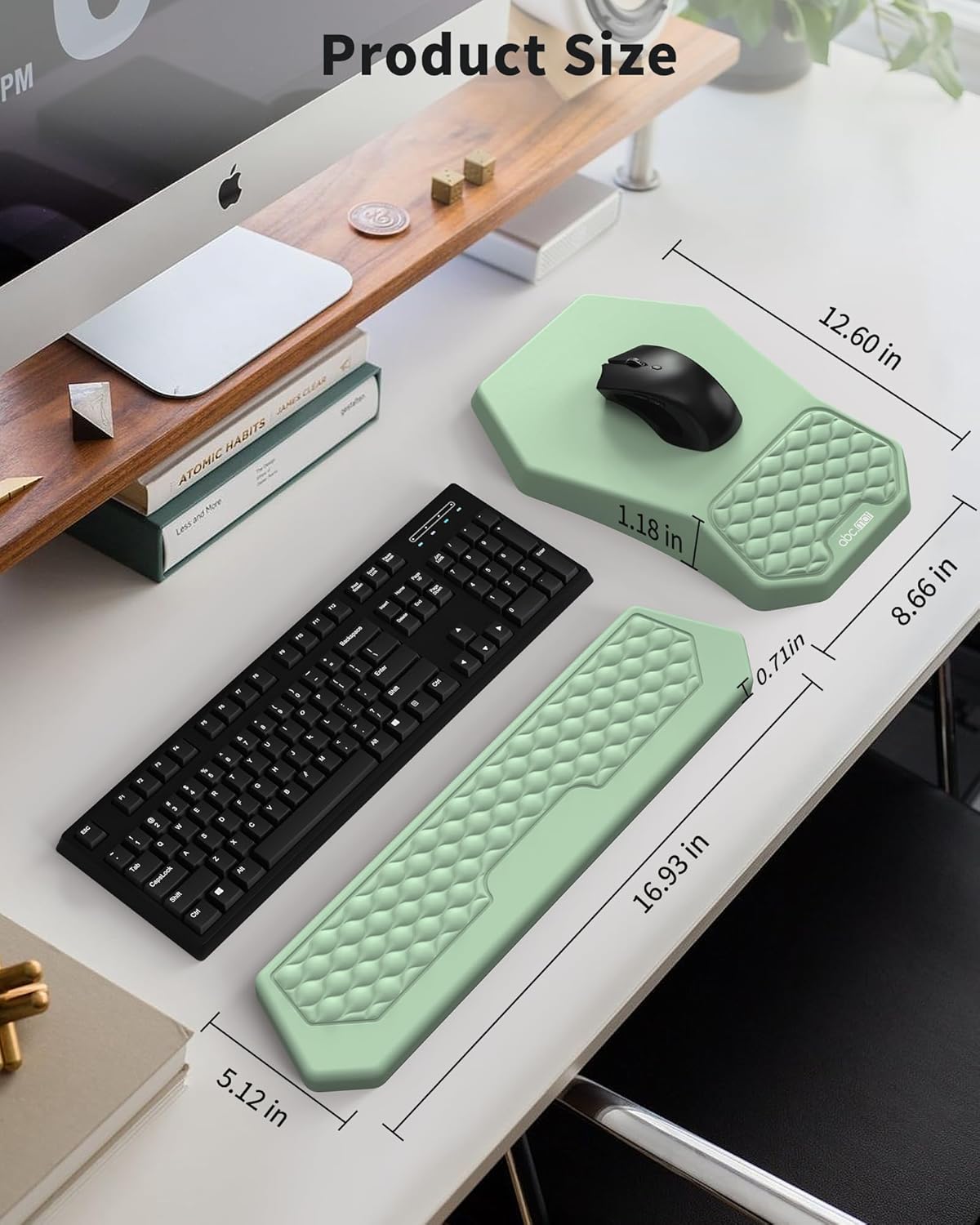 Ergonomic Mouse Pad and Keyboard Wrist Rest Support Set, Massage Design Mousepad for Carpal Tunnel Pain Relief, Memory Foam, Non-Slip PU Base for Computer Desk, Baby Blue