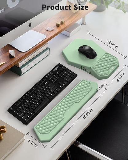 Ergonomic Mouse Pad and Keyboard Wrist Rest Support Set, Massage Design Mousepad for Carpal Tunnel Pain Relief, Memory Foam, Non-Slip PU Base for Computer Desk, Baby Blue