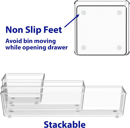 Simple Houseware 20 PCS Clear Plastic Drawer Organizers Set, 5-Size for Makeup, Bathroom, Bedroom and Office