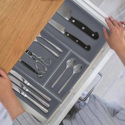 PRATIQUE Bamboo Drawer Organizer - Kitchen Utensil Organizer Silverware Tray Cutlery Holder，Office Desk Supplies and Accessories (8.9x5.9x2.6 inch)