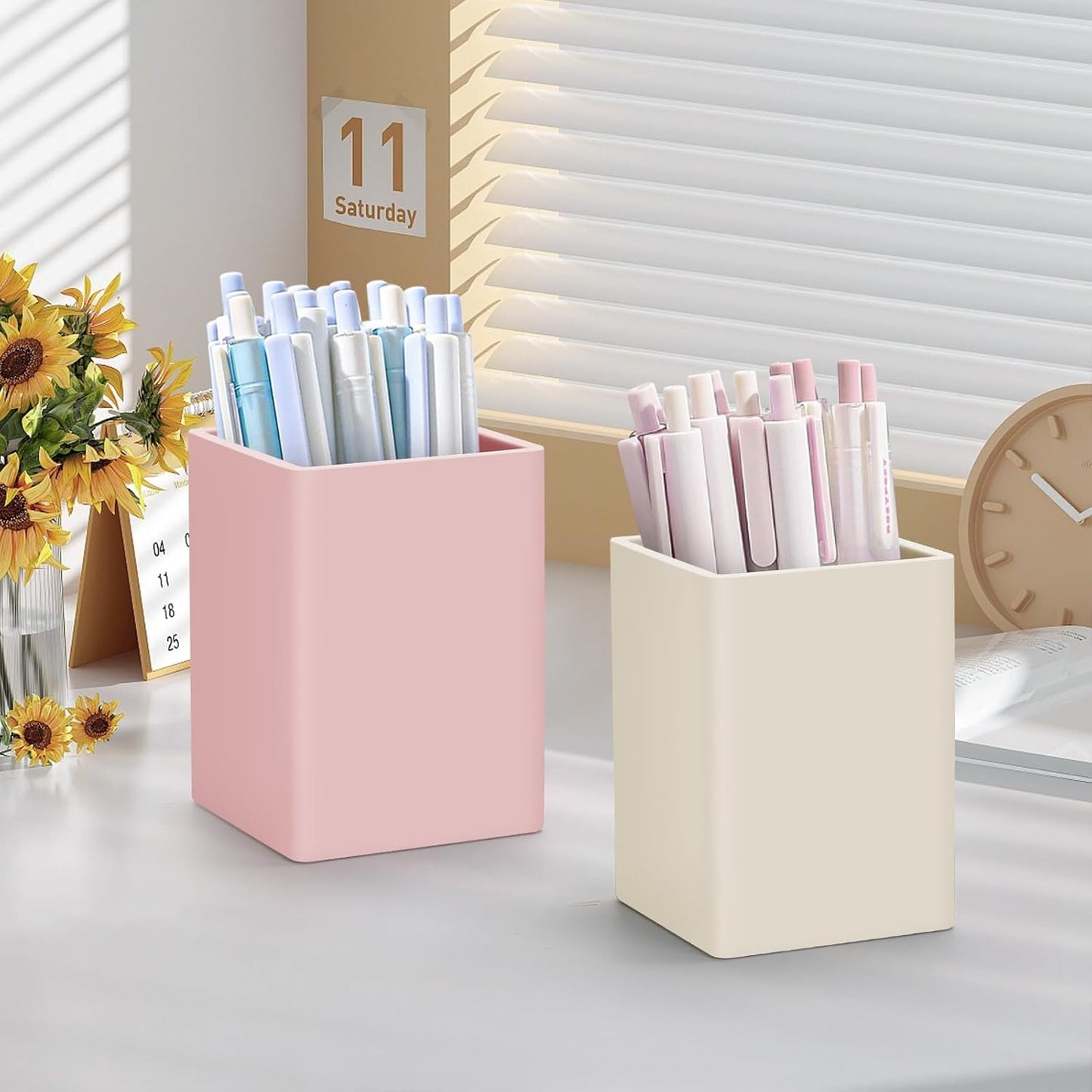 Pen Holder for Desk,Nordic Elegance Square Silicone Pencil Holder Soft Minimalist Desk Pen Cup Stand Waterproof Multifunctional Office Supplies for Home,Kids and School(Grey)