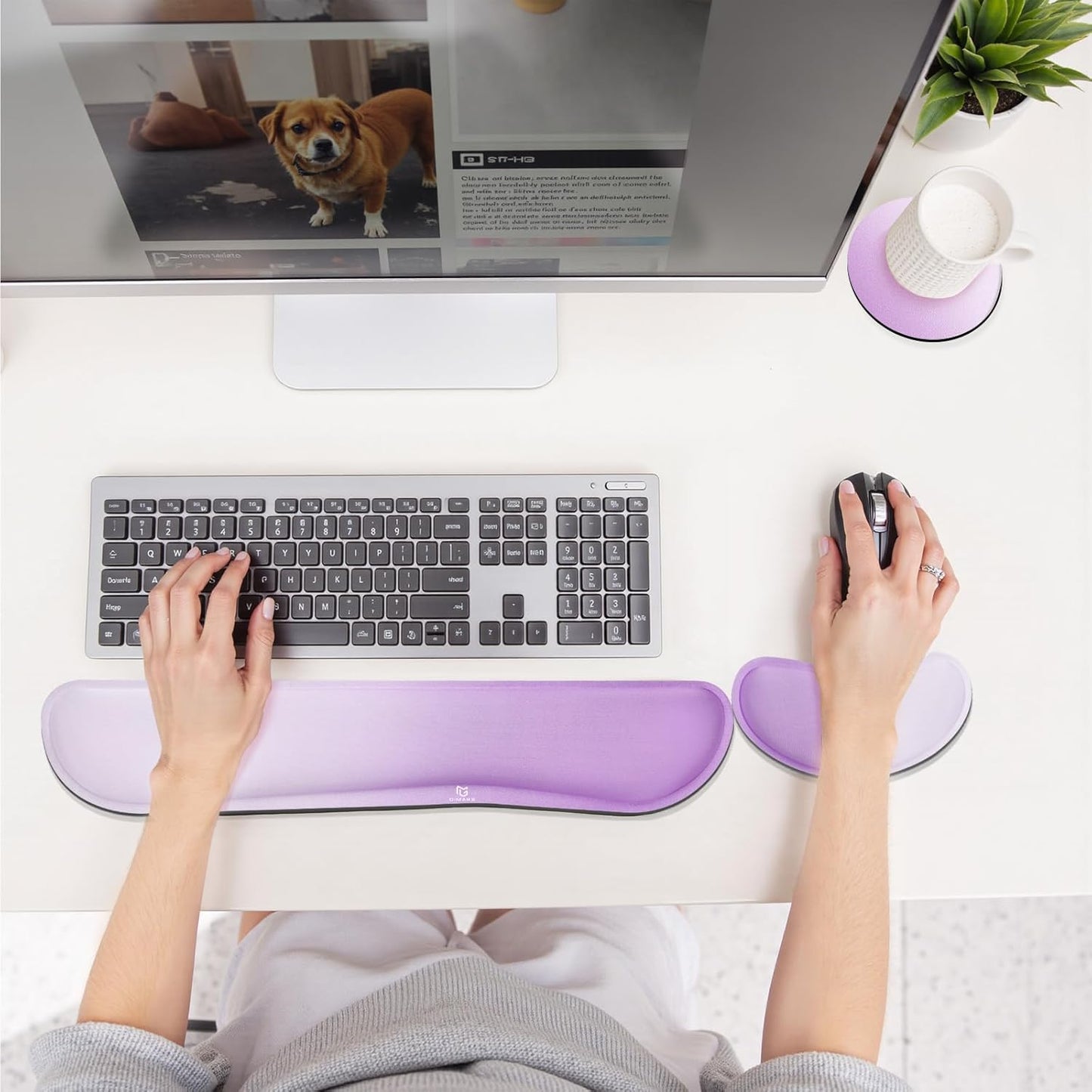 Gimars Upgrade Enlarge Silky and Superfine Fabric Gel Memory Foam Keyboard Wrist Rest Set, Ergonomic Keyboard Mouse Wrist Support for Typing Pain Relief, Comfort for Office, Gaming, Computer