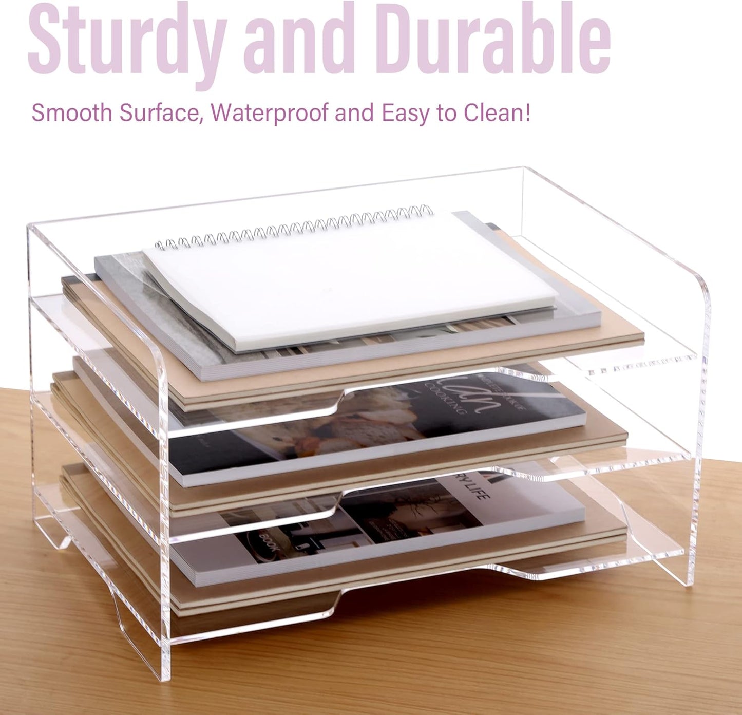 SANRUI 4 Tier Clear Desk Paper Letter Organizer Trays, A4 Stackable File Document Tray, Acrylic Desk Organizers and Accessories Sorter, Workspace Office Supplies Organizers,12.4inx8.86inx6.64in