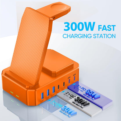 300W Charging Station for Multiple Devices Apple,10 in 1 Wireless Charger for iPhone,GaN III USB C 65W PD Fast Charging Stand Dock for MacBook,iWatch&Airpods (Wireless Charging Only for Apple)
