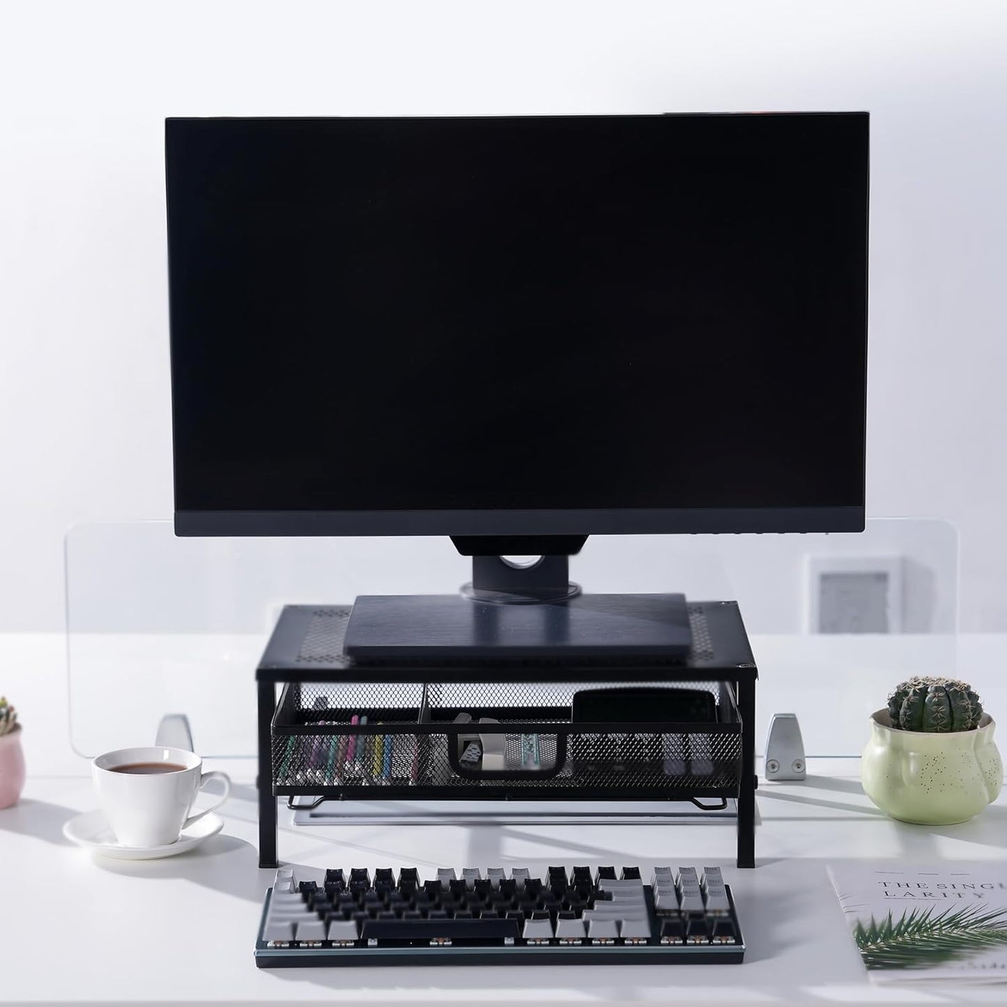 Metal Computer Stand for Desk,Monitor Riser with Drawer ,Desktop Stand for Laptop,Printer and Monitor,Black