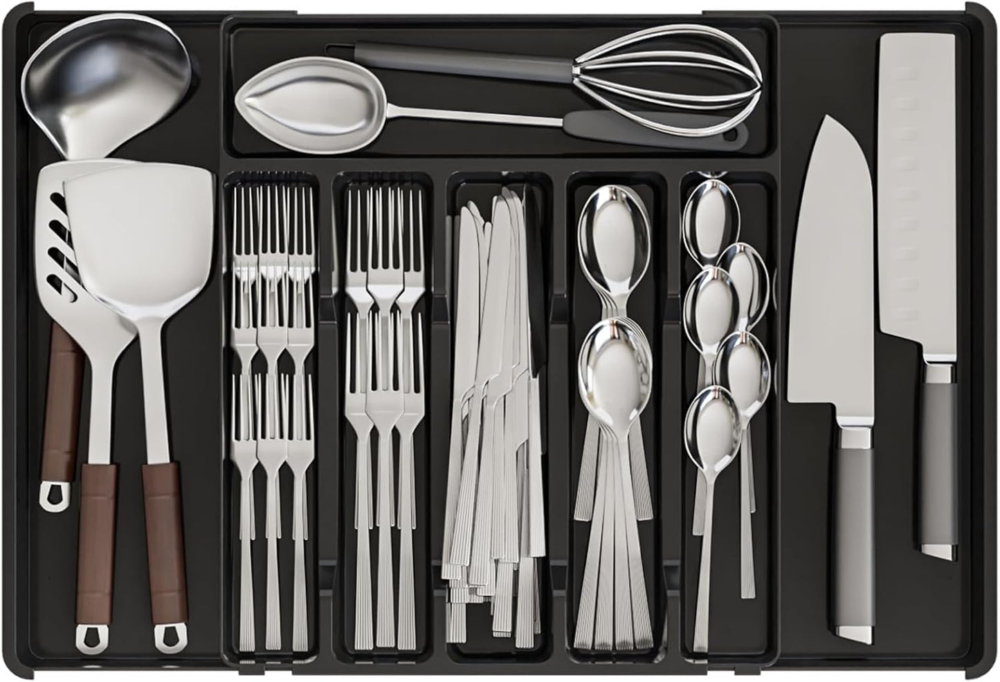 Yieach Clear Expandable Silverware Drawer Organizer - Adjust From 11'' to 22'' - Knife,Cutlery,Spoons and Forks Organizer,Large 8 Grid Flatware,Silverware Tray,Utensil Organizer for Kitchen Drawers