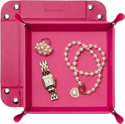 UnionBasic Medium Valet Tray, Jewelry Tray for Rings Watches Earrings, Entryway Catchall Caddy for Coins Keys Change, Nightstand Bedside Valet Holder, Trays for Electronic Gadgets, Candy Pink Plus - Colors B