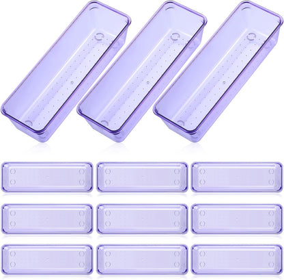 Maitys 12 Pcs Clear Drawer Organizer 9 x 3 x 2 Inches Plastic Rectangle Trays Makeup Vanity Storage Bins and Kitchen Drawers Dividers for Office Desk Silverware Kitchen Utensils(Clear)