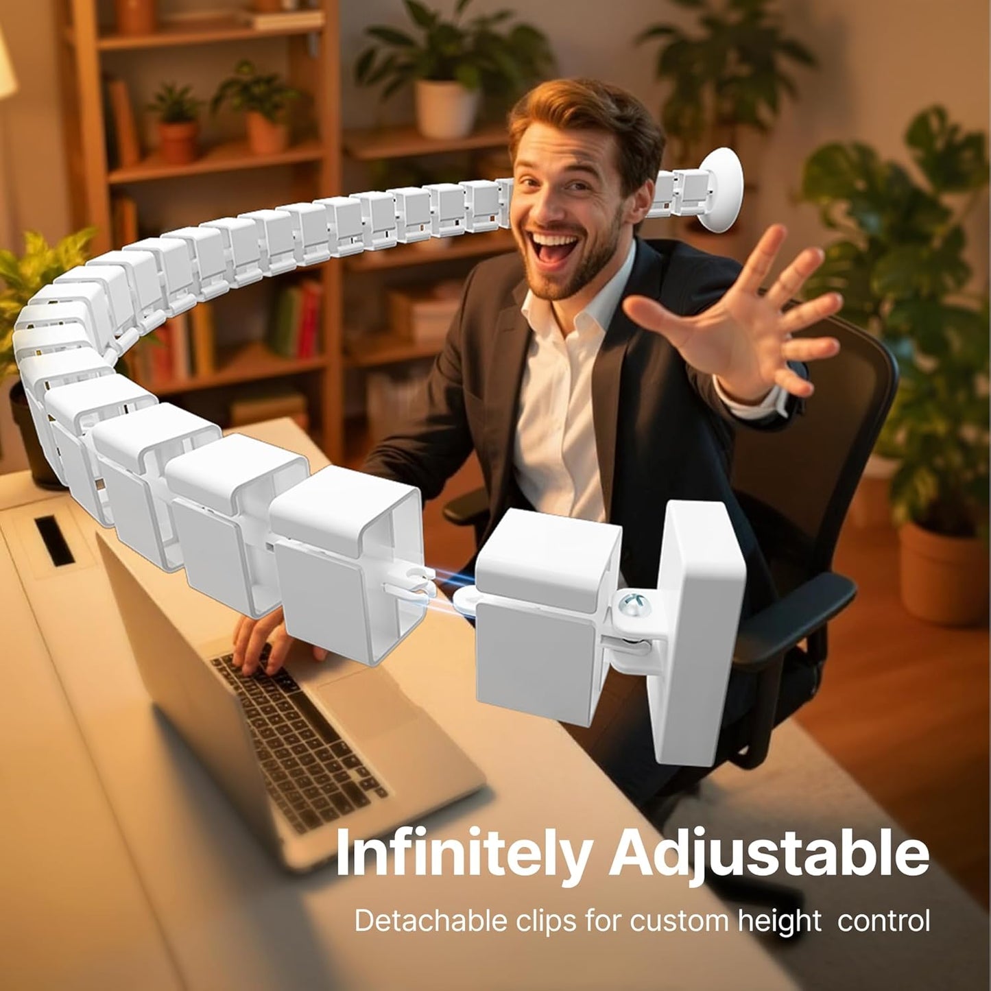 PEGZONE Under Desk Cable Management Spine – Flexible Cable Snake Organizer for Standing Desk, Tool-Free Magnetic Vertebrae Wire Management for 0.4"-2" Table, White