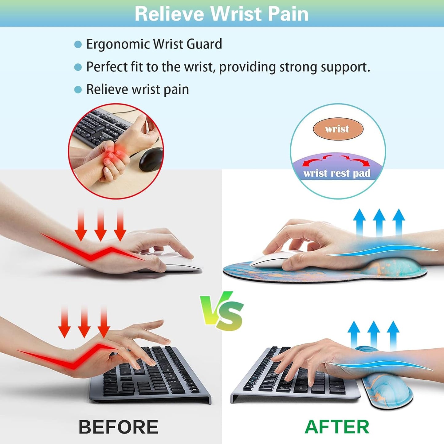 Mouse Pad with Wrist Rest Set, Qomolama 3-in-1 Wrist Support Mouse Pad Set, Floral Gaming Mousepad with Anti-Skid Base,Ergonomic Mouse Pad,Memory Foam Keyboard Gel Wrists Rest