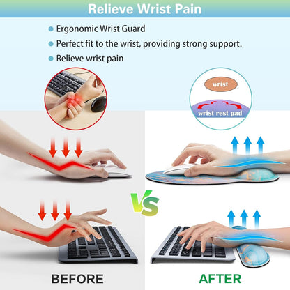 Mouse Pad with Wrist Rest Set, Qomolama 3-in-1 Wrist Support Mouse Pad Set, Floral Gaming Mousepad with Anti-Skid Base,Ergonomic Mouse Pad,Memory Foam Keyboard Gel Wrists Rest
