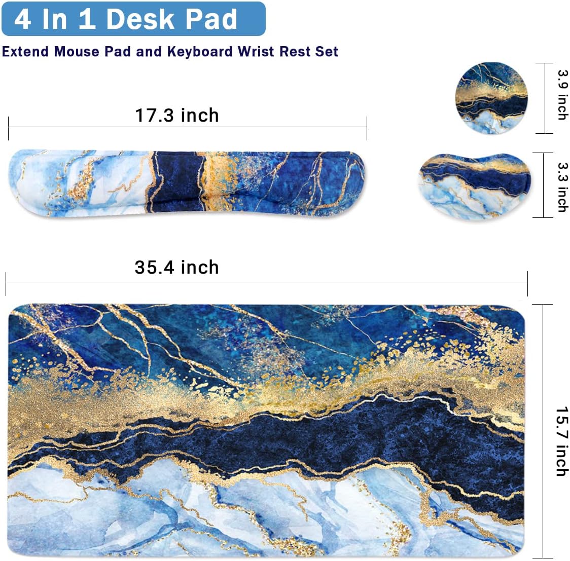 Large Mouse Pad and Keyboard Wrist Rest, Desk Pad for Keyboard and Mouse, 4-in-1 Large Gaming Mouse Pad with Wrist Support, Desk Mat for Home Office Study Game-Galaxy Fluid