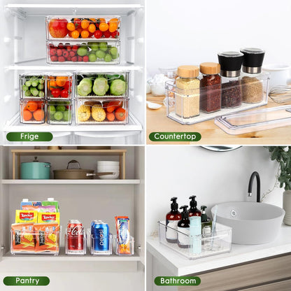 ZIJUND 4 Pack Fridge Organizer, Stackable Refrigerator Organizer Bins with Lids, BPA-Free Fridge Organizers and Storage Containers for Fruit, Vegetable, Food, Drinks, Cereals, Clear