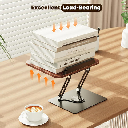 Abiglifty Book Stand for Reading,Adjustable Book Holder with 360° Rotating Base,Foldable Book Holder Stand for Cookbook,Textbook,Tablets, Laptops (Dark Wood)