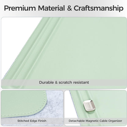 Desk Mat – Double-Sided Vegan Leather & Felt | Built-In Magnetic Cable Organizer & File Storage | Premium Workspace Pad for Office, Gaming & Creative Professionals-（Green）