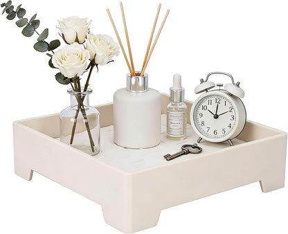 Square Vanity Tray with Cushion, 8" x 8" Desktop Organizer, Valet Tray for Jewelry, Perfume, Keys, Eyewear, Nightstand Catchall Tray for Dresser, Entryway, Living Room, Beige