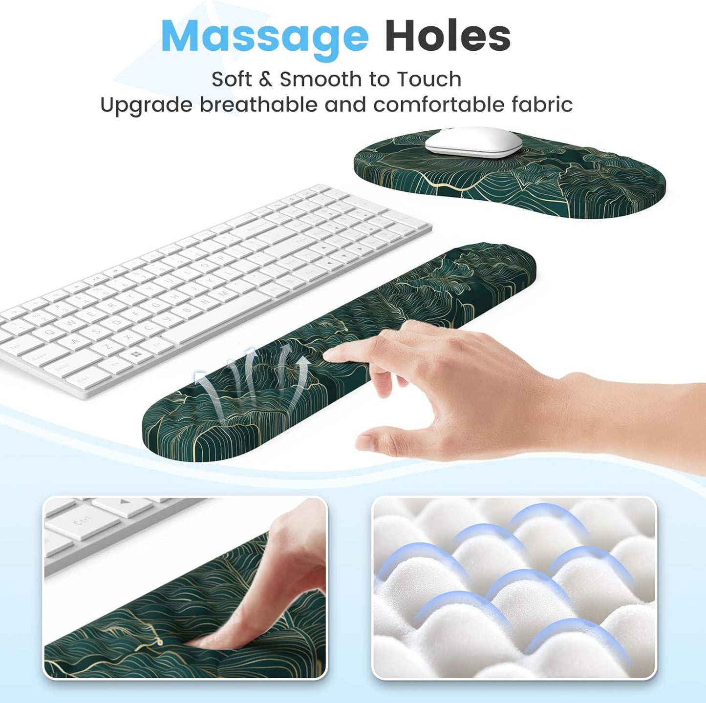 HAOCOO Keyboard Wrist Rest, Ergonomic Mouse Pad with Wrist Rest, 3 in 1 Keyboard and Mouse pad with Coaster Set, Memory Foam Wrist Support, Non-Slip PU Base for Home Office, Rose Gold Pink