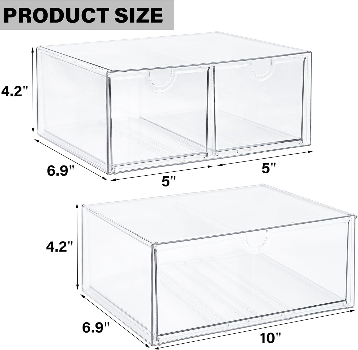 Prsildan Acrylic Makeup Organizer, 2 Pack Stackable Storage Drawers with 6 Drawers for Office Desk Vanity Craft Room Clear Drawer Organizers for Hair Accessories Art Supplies Cosmetics Modular System