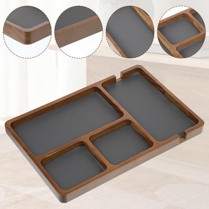 1 Pcs Wooden Valet Tray with Leather Inlay, 11.6 x 7.9 Inch Valet Tray for Men Black Sandalwood Catchall Trays EDC Trays for Nightstand, Desk, Keys, Wallet, Watch, Jewelry, Phone