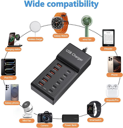 USB Charging Station 50w10A 12 Ports Multiple Charging Block, USB C Strip for iPhone 13/14/15/16/17/Smartphone/Tablet/Watch/Headphones and Multiple Charger Plug