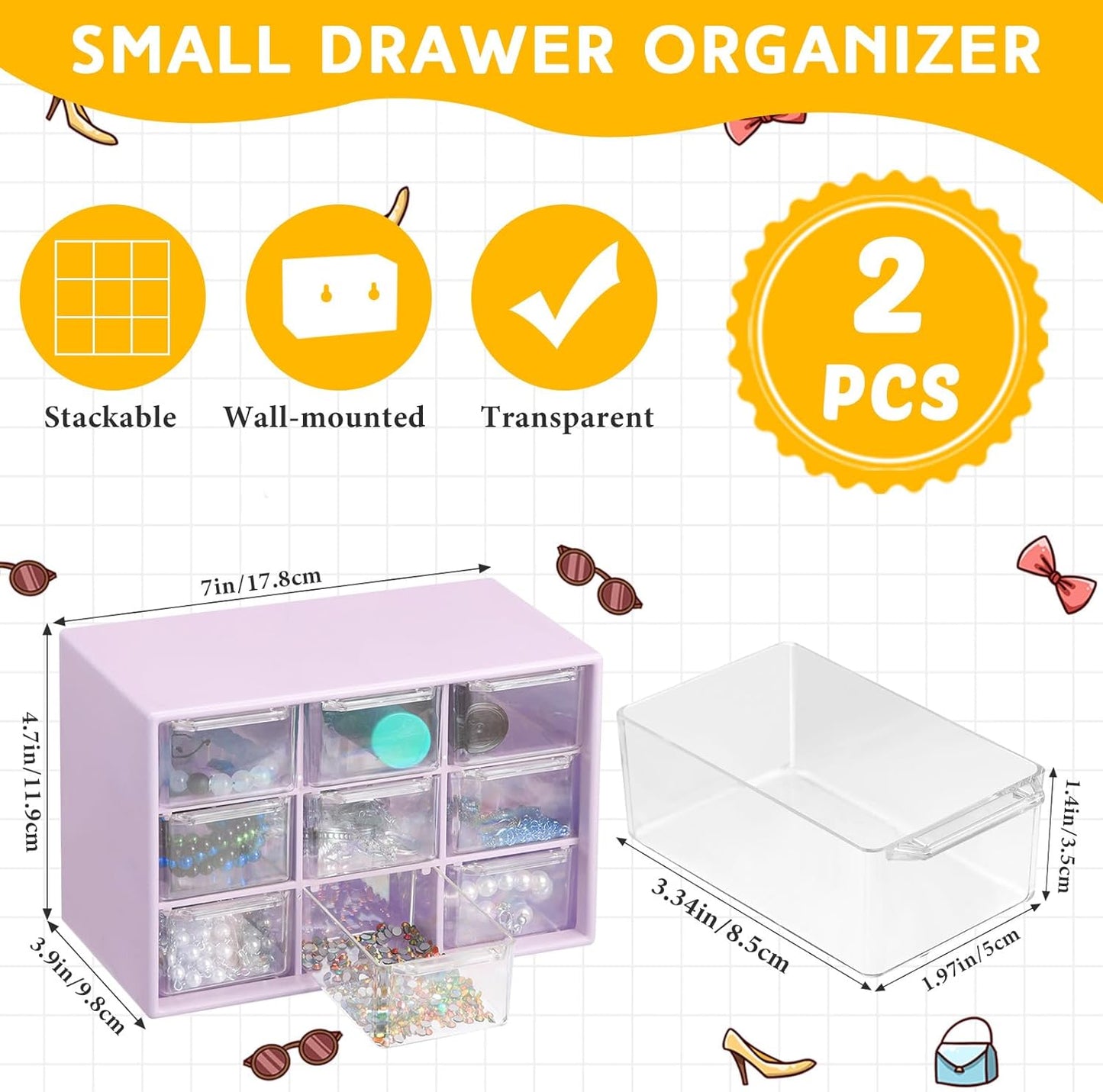 Wenqik 2 Pcs Mini Storage Drawers Teacher Toolbox Organizer with 9 Clear Drawers Small Plastic Desktop Teacher Desk Craft Organizer for Classroom Office 7" x 3. 9" x 4. 7"(Green)