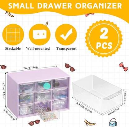 Wenqik 2 Pcs Mini Storage Drawers Teacher Toolbox Organizer with 9 Clear Drawers Small Plastic Desktop Teacher Desk Craft Organizer for Classroom Office 7" x 3. 9" x 4. 7"(Green)