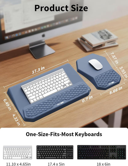 3-in-1 Ergonomic Keyboard Stand with Wrist Rest & Mouse Pad Set, Comfy Keyboard Riser Holder Soft Mousepad with Massage Design, Memory Foam and Non-Slip PU Base for Pain Relief, Black